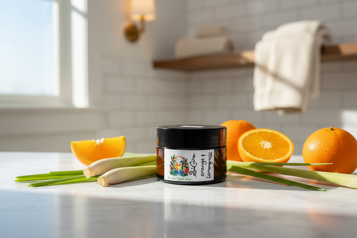 All-Natural Orange & Lemongrass Full Body Salve with another background