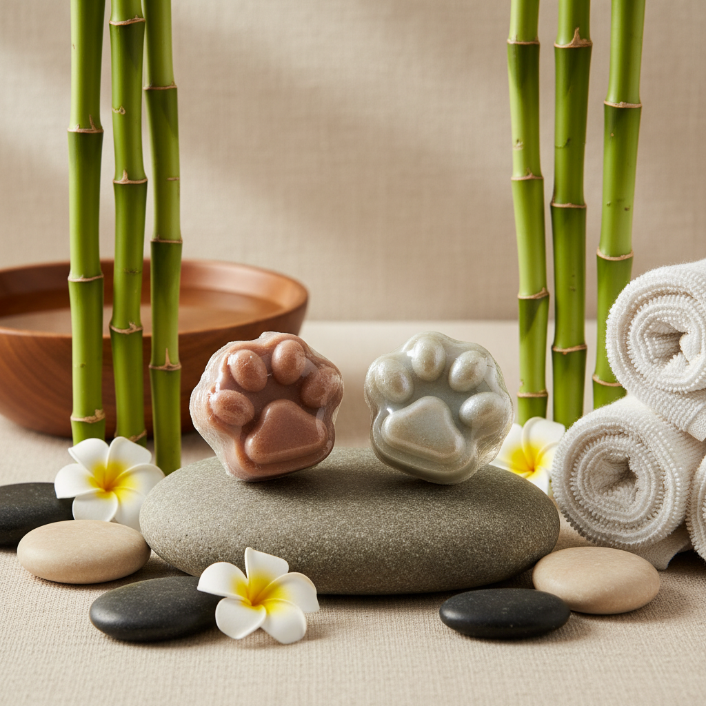 Both paw soaps with spa background variation