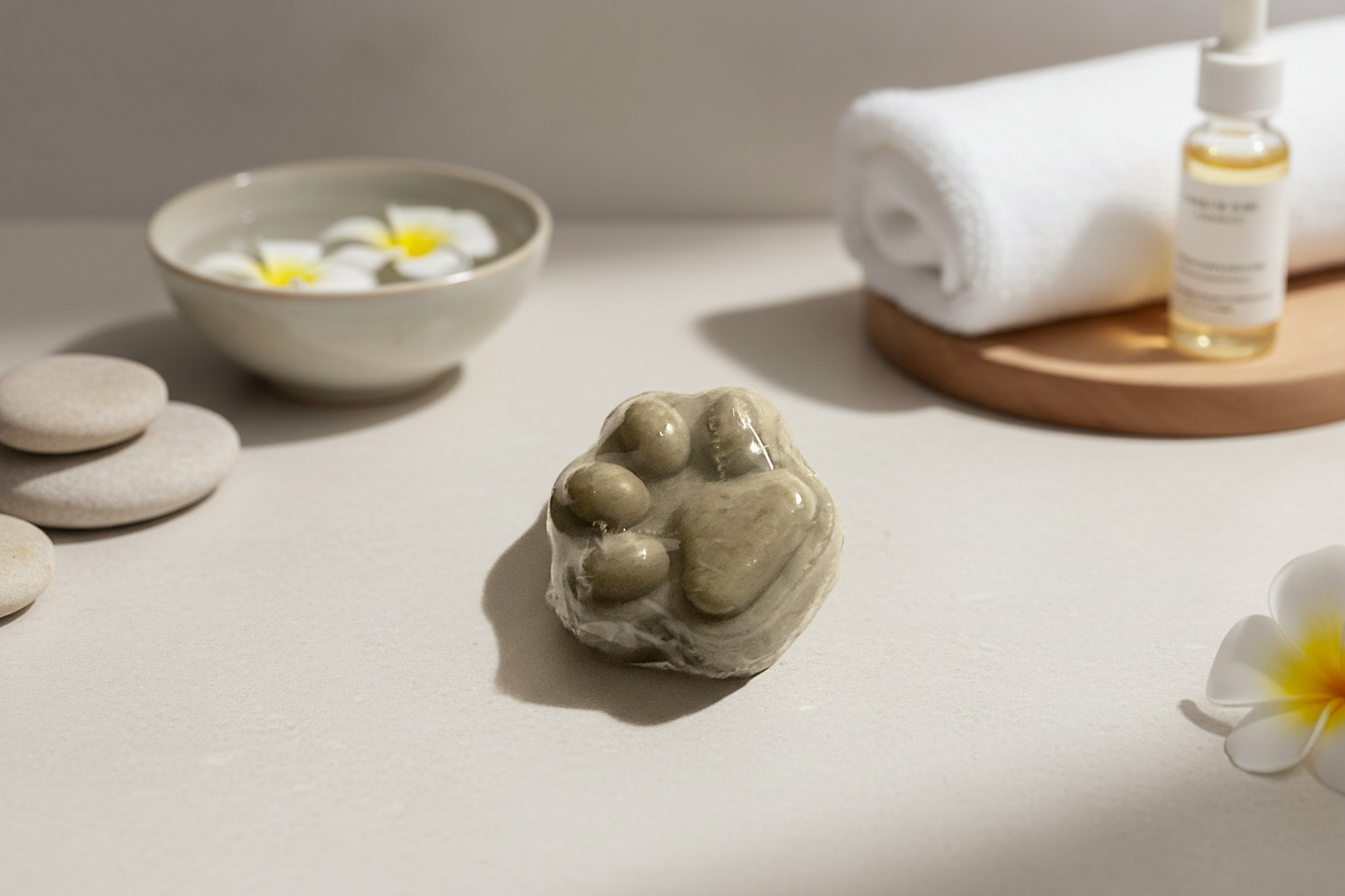 Paw print massage bar with spa background